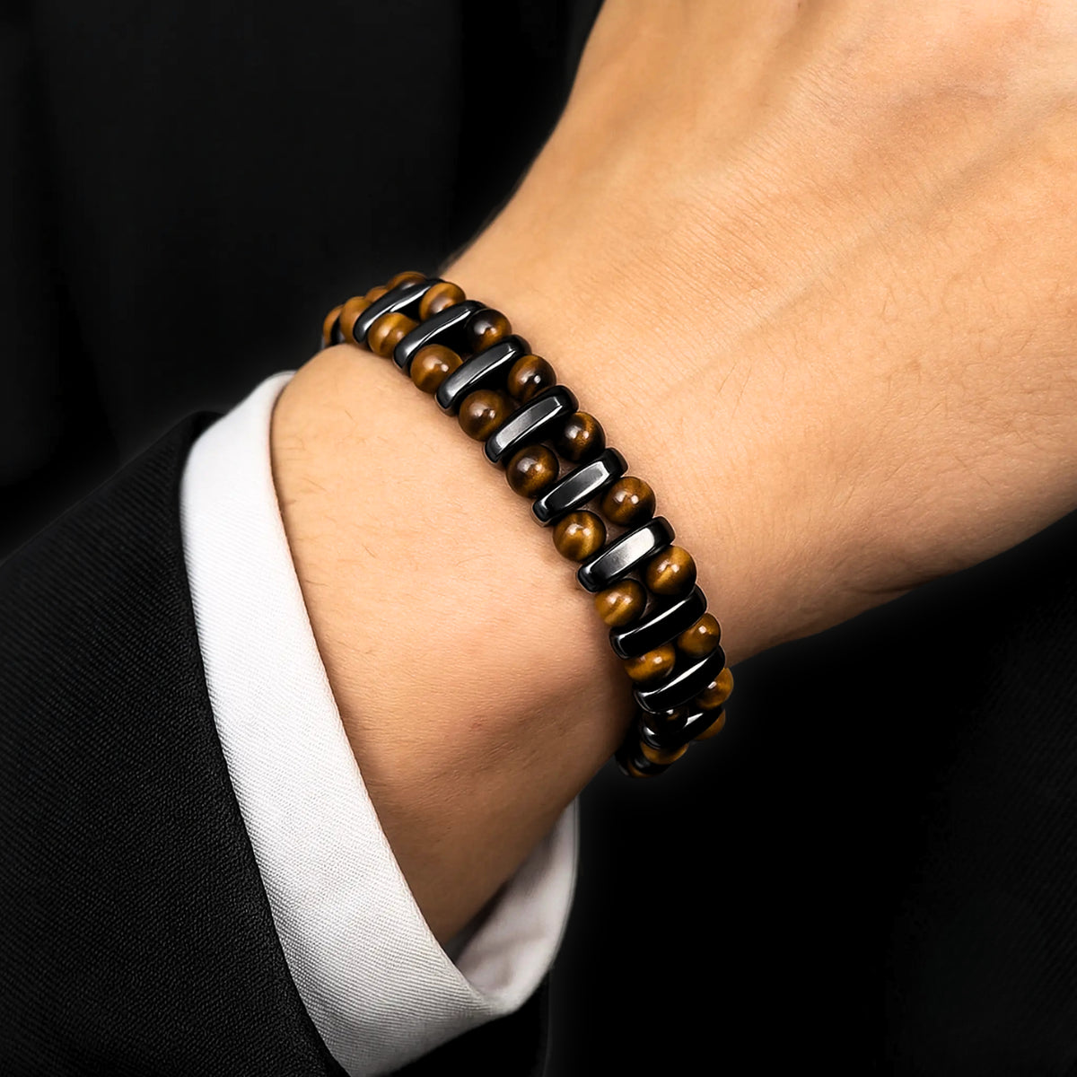 Pulsera de Protección con Ojo de Tigre y Hematita Natural – Ajustable – Estilo Boho Unisex