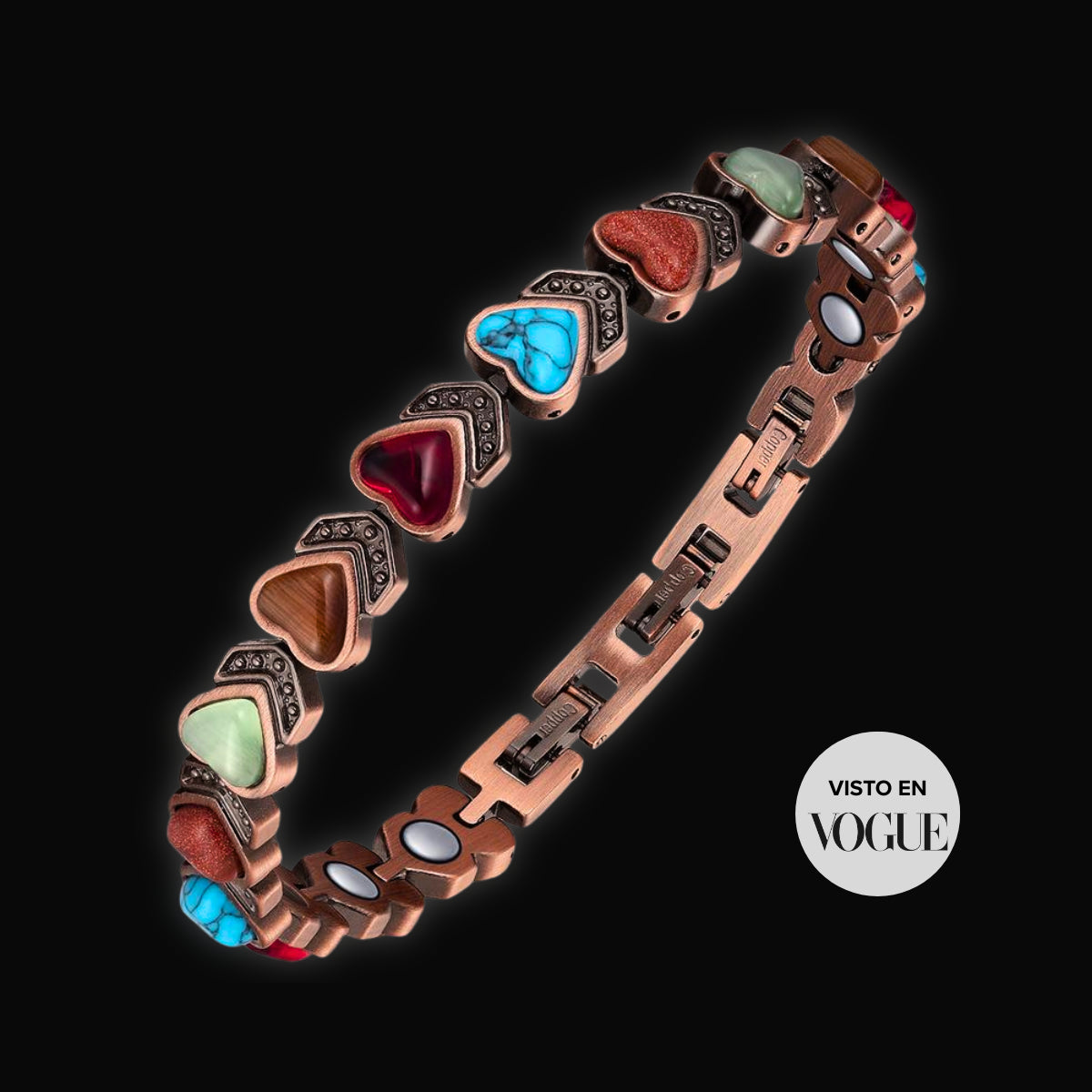 Pulsera Magnética de Cobre Puro con Piedras Naturales – Apilable – Accesorio Tendencia para Mujer