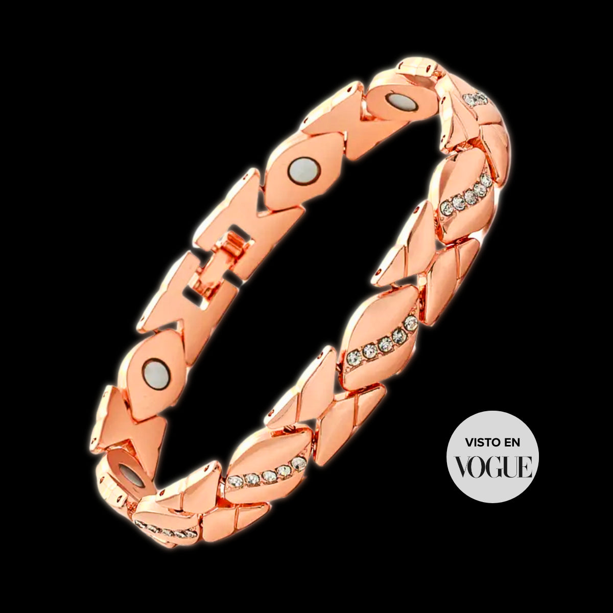 Pulsera Magnética DiamondLeaf™ de Cobre con Zircones y Imanes 3500 Gauss