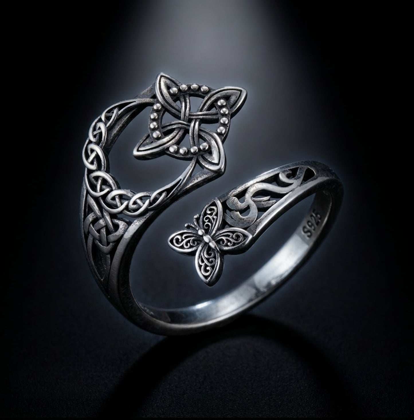 Anillo Nudo de Bruja en Plata 925 | Celtic Knot Ajustable