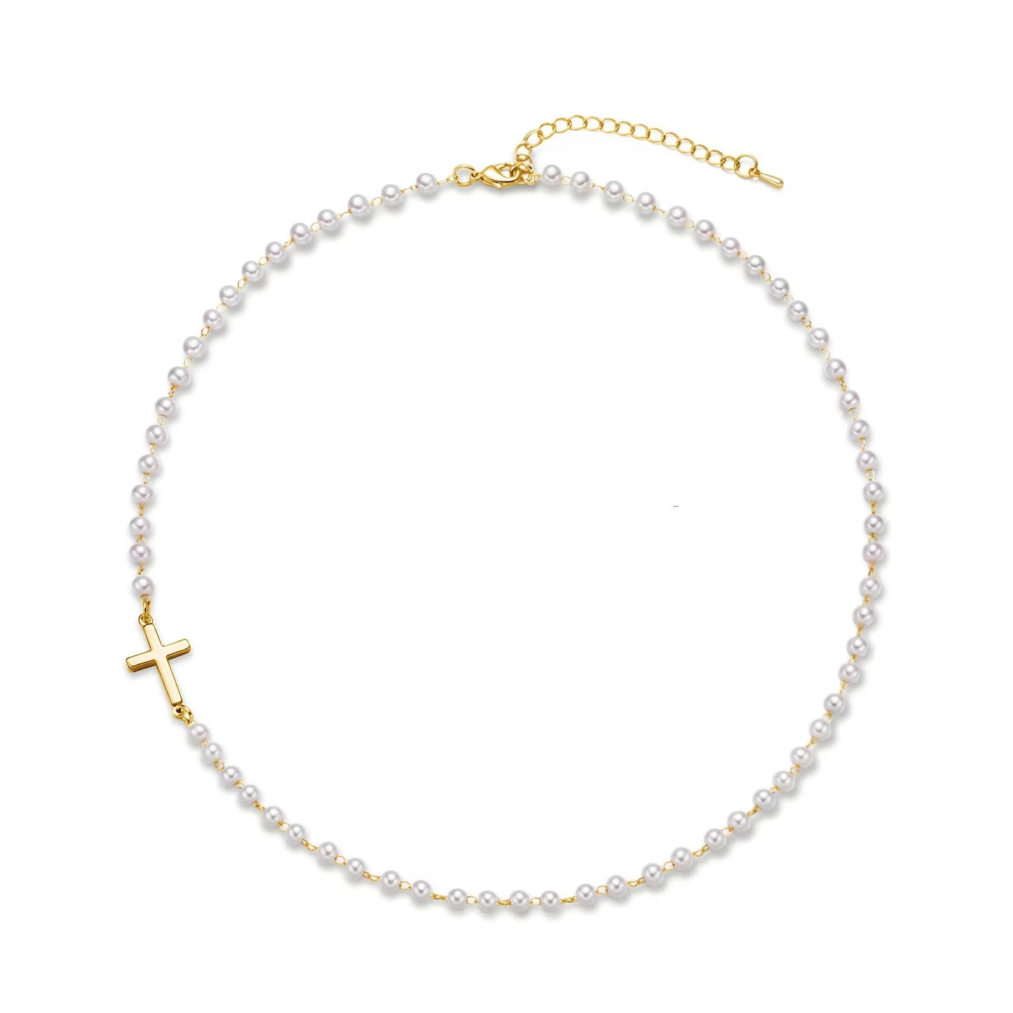 Collar Copper Pearl Cross | Cruz Dorada con Perlas — Fe, Luz y Esperanza