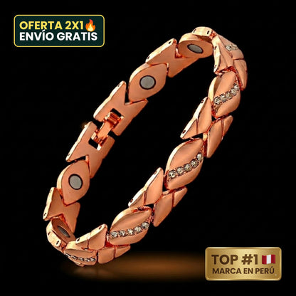 Pulsera Magnética DiamondLeaf™ de Cobre con Zircones y Imanes 3500 Gauss