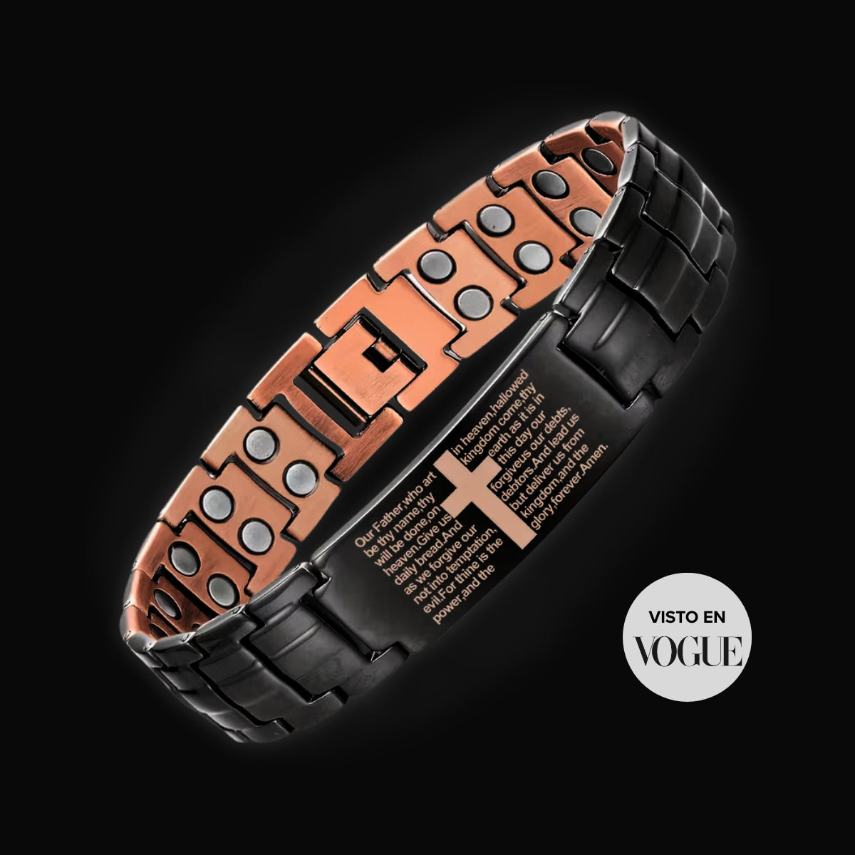 Pulsera Magnética de Cobre con Cruz Premium para Hombre con Imanes de Neodimio de 3500 Gauss