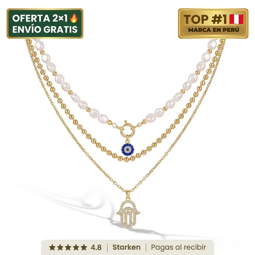 Collar Ojo Turco y Mano de Fátima - Protección y Buena Energía