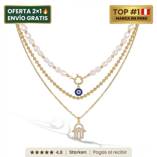 Collar Ojo Turco y Mano de Fátima - Protección y Buena Energía
