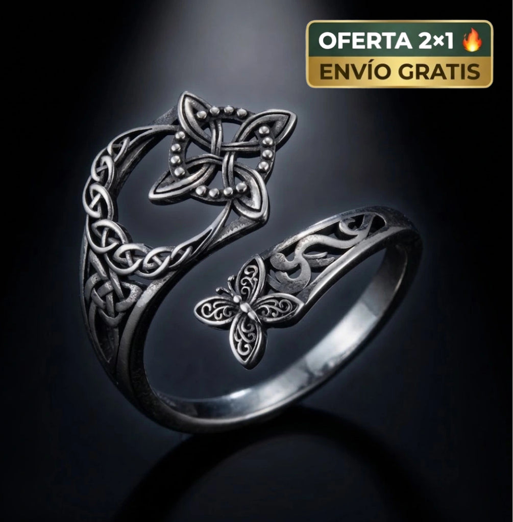 Anillo Nudo de Bruja en Baño de Plata | Celtic Knot Ajustable