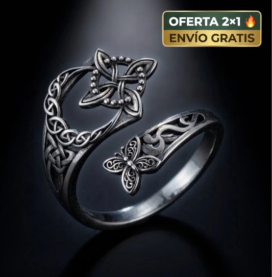 Anillo Nudo de Bruja en Baño de Plata | Celtic Knot Ajustable