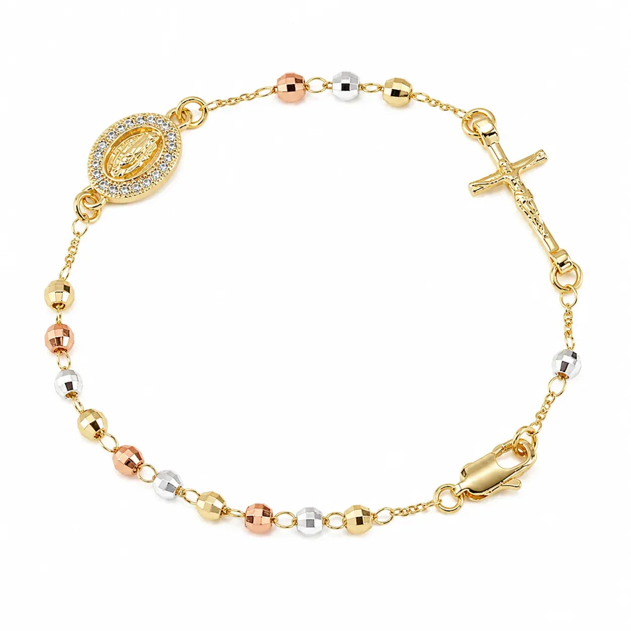 Pulsera Rosario · Acabado Tricolor Premium