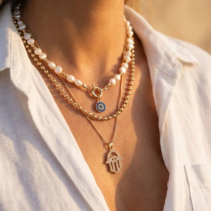 Collar Ojo Turco y Mano de Fátima - Protección y Buena Energía
