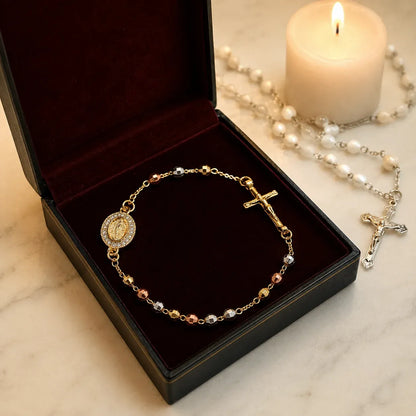 Pulsera Rosario · Acabado Tricolor Premium