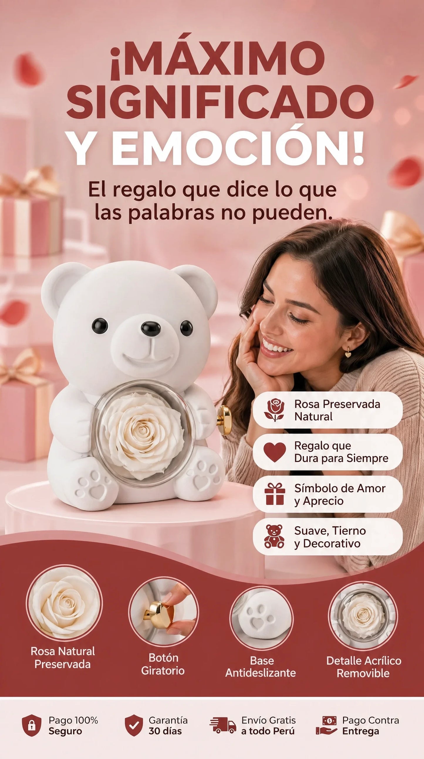 Oso Blanco con Rosa Eterna: El Regalo Perfecto para el Día de la Madre